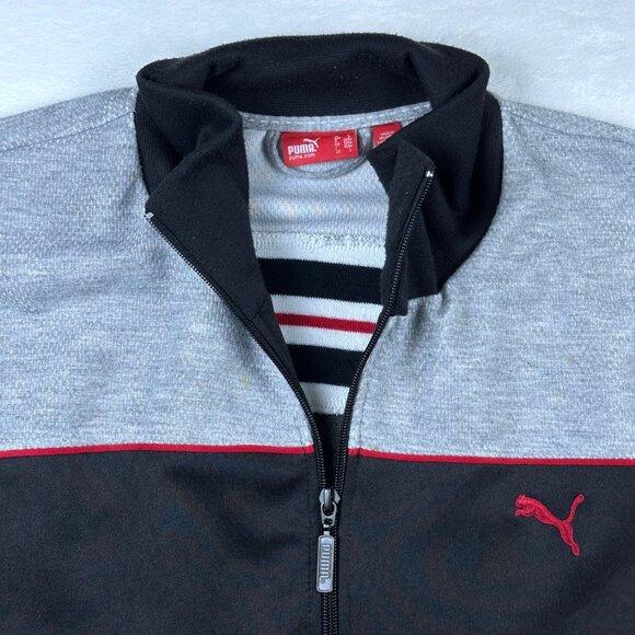 Puma Mens Full-Zip Track Jacket Black/Gray Red Striper Sz L Comfy Streetwear - Picture 10 of 11